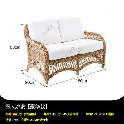 HXL outdoor sofa balcony rattan chair garden waterproof aluminum alloy outdoor terrace casual rattan sofa chair