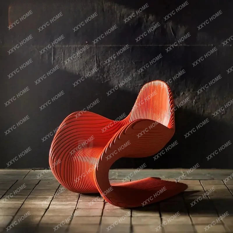 Solid wood sliced art seats, swan chairs, special shape home hotel designer curve creative soft sofa chair