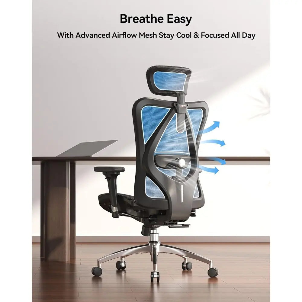 Ergonomic High-Back Mesh Office Chair with 3D Armrests, Lumbar Support, Adjustable Seat, Comfortable for Big & Tall, Supports Up