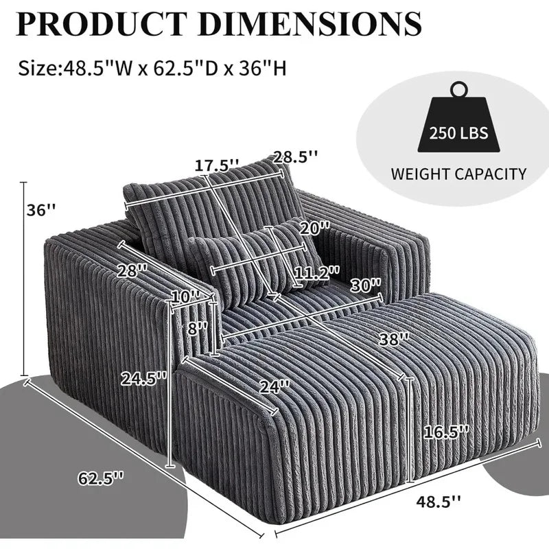 Corduroy Upholstered Square Bean Bag Chair with Footrest, Comfy Lazy Sofa Couch with Pillows, Ideal for Relaxation and Comfort