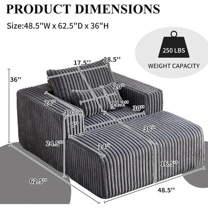 Corduroy Upholstered Square Bean Bag Chair with Footrest, Comfy Lazy Sofa Couch with Pillows, Ideal for Relaxation and Comfort