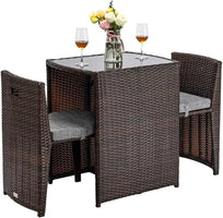 Hot Wicker Outdoor Patio Bistro Set Patio Furniture Set For Small Space With Glass Top Table Dining Chairs