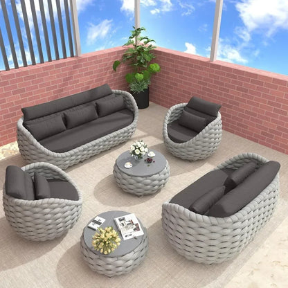 Hot salesOutdoor Patio Furniture Set 6 Pieces Aluminum Sectional Sofa, Metal Patio Conversation Set with Threeseat, Loveseat & A