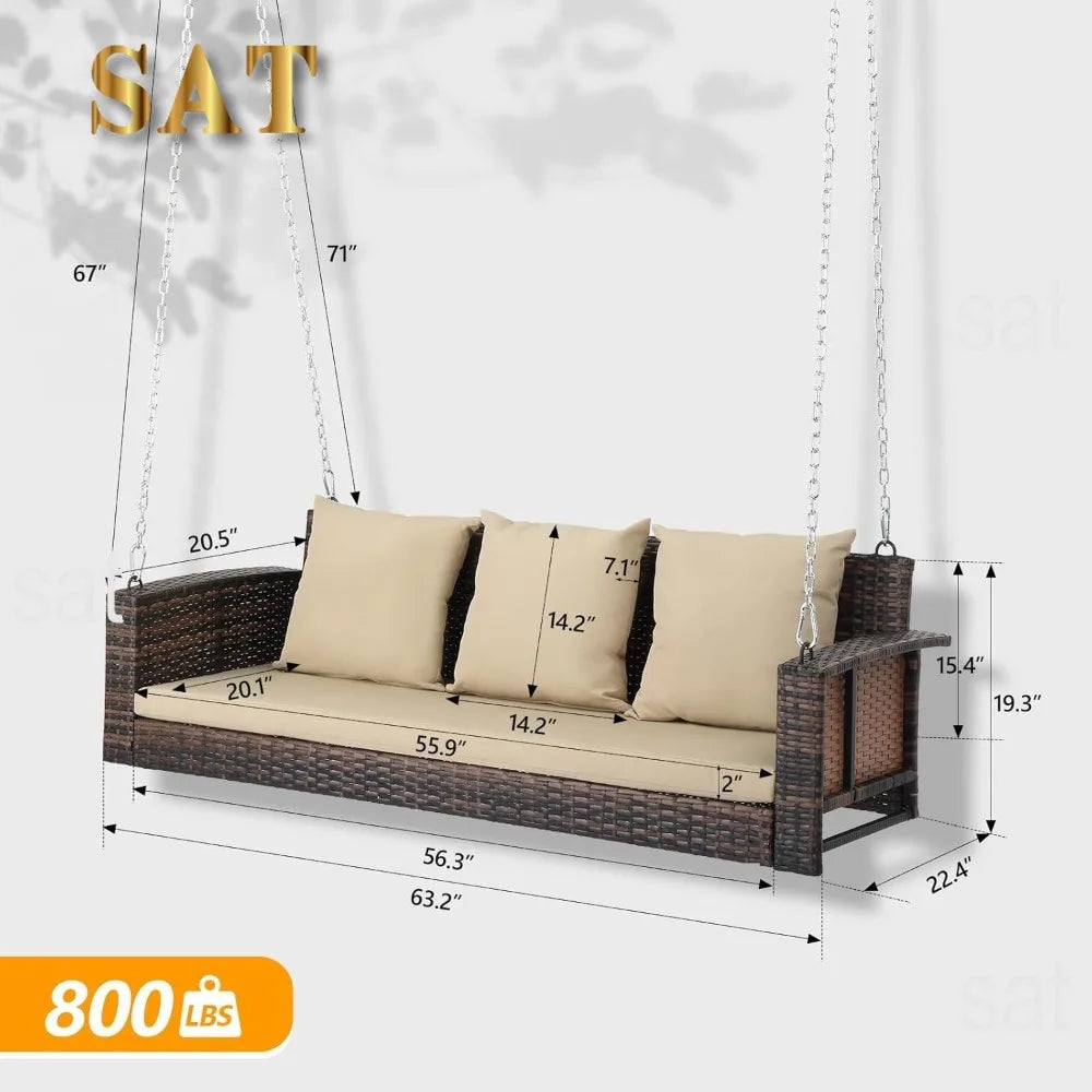 #For Heavy Duty 800 LBS Wicker Hanging Porch Swing with Cushions & Chains,  Outdoor Rattan Swing Bench for Garden, Yard&