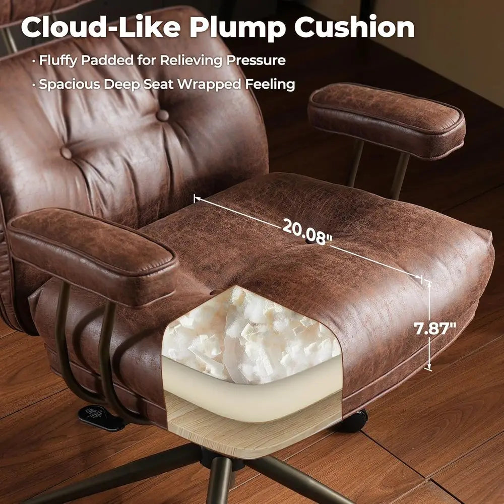Ergonomic Century Modern Leather High-Back Swivel Chair with Plush Cushion, Brown Suede (Executive Office)