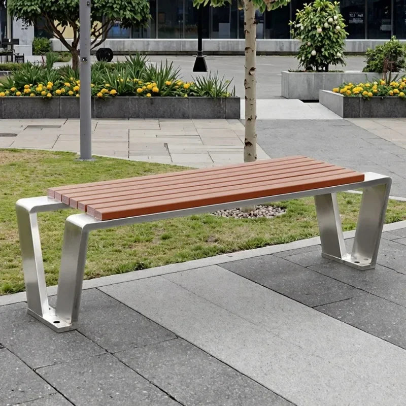 Dossier de jardin en fer forgé, banc de loisirs solide Anti-Corrosion, banc d'extérieur moderne en acier inoxydable, plastique et bois, Patio Park