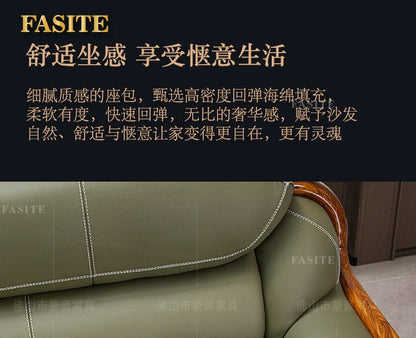 Ebony leather sofa first layer cowhide new Chinese high-end villa living room large apartment solid wood