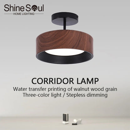 Nordic LED Ceiling Light Circular Walnut Wood Grain Aisle Light Dressing Room Corridor Balcony Decoration Indoor Ceiling Lamp
