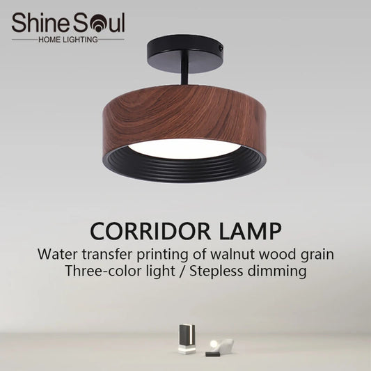 Nordic LED Ceiling Light Circular Walnut Wood Grain Aisle Light Dressing Room Corridor Balcony Decoration Indoor Ceiling Lamp
