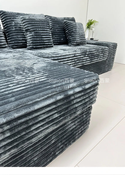 Compression sofa, rabbit plush thick striped extra wide sitting deep Shar Pei dog large plush sofa