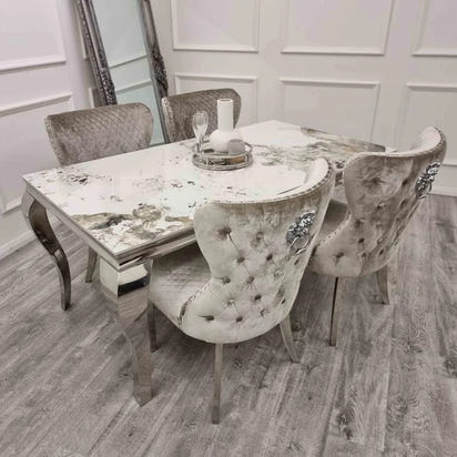 Set Luxury Simple Premium Beige Chair Dining Table