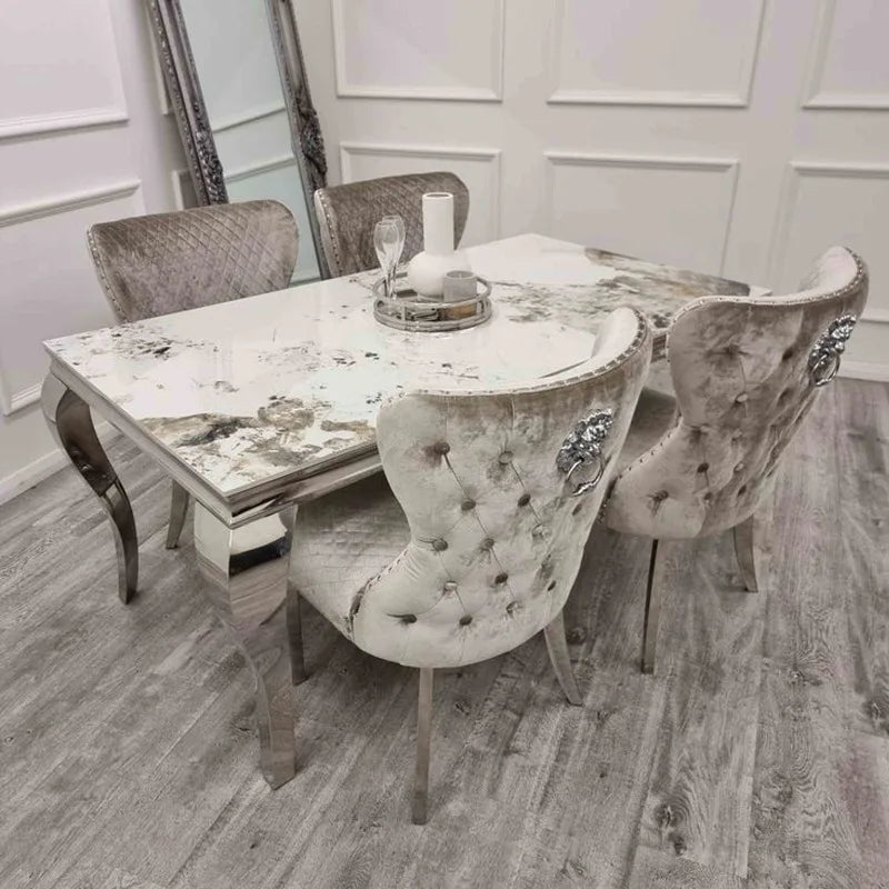 Set Luxury Simple Premium Beige Chair Dining Table