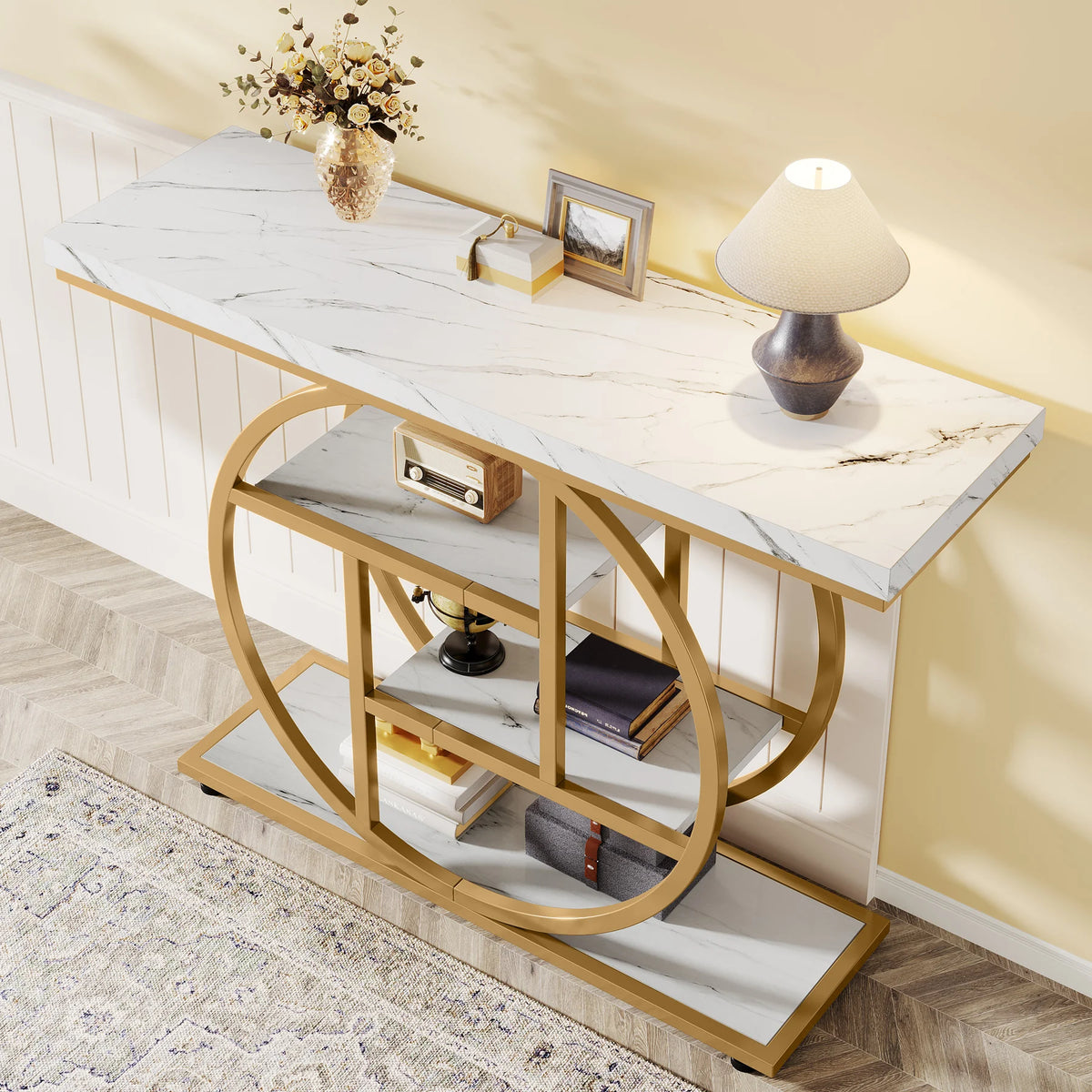 Tribesigns Console Table, Modern Gold Sofa Table Behind Couch with Storage, 4 Tier Entryway Accent Table