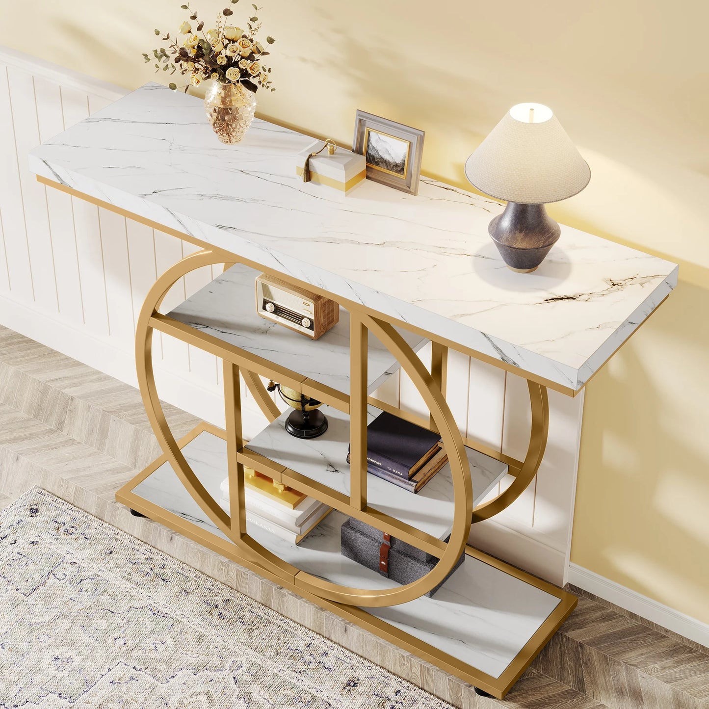 Tribesigns Console Table, Modern Gold Sofa Table Behind Couch with Storage, 4 Tier Entryway Accent Table