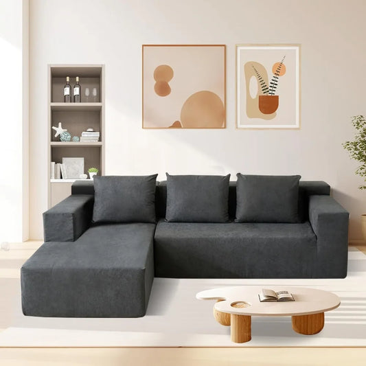 118" Compressed Sofa for Living Room L Shaped Boneless Couch, Modular Sectional Sofa, Sofa Bed Memory Foam Couches with Chaise