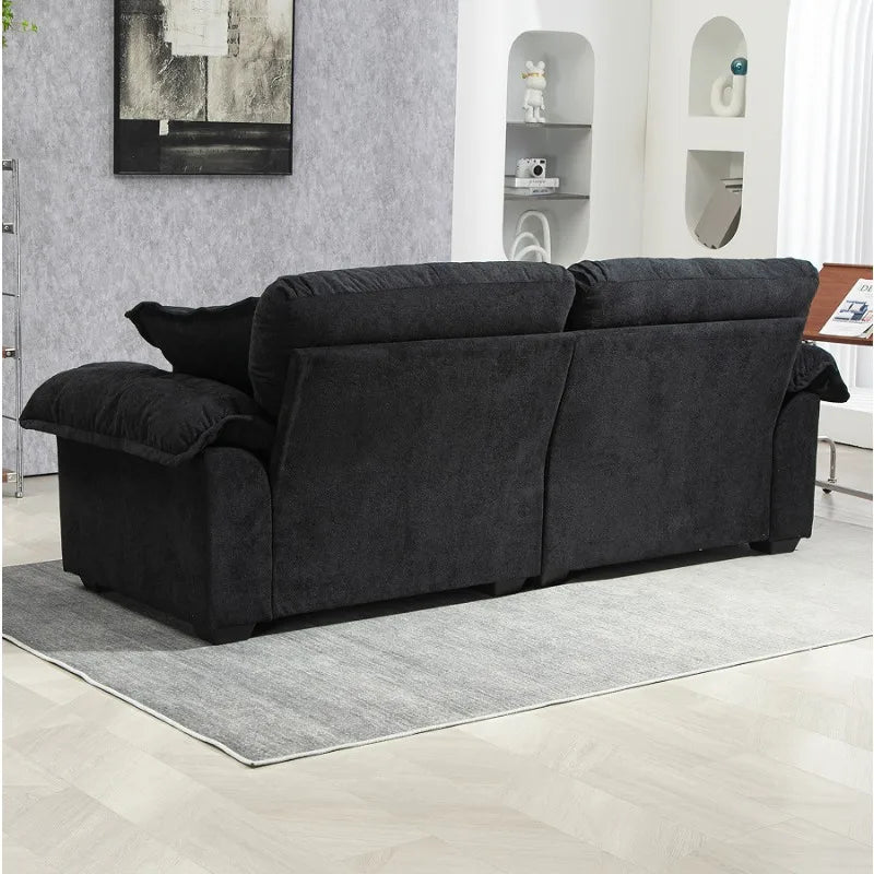84 Convertible Modern Sofa Double Sofa Deep Seat with Two Cushions Memory Sponge Living Room Apartment Office Lounge - Black