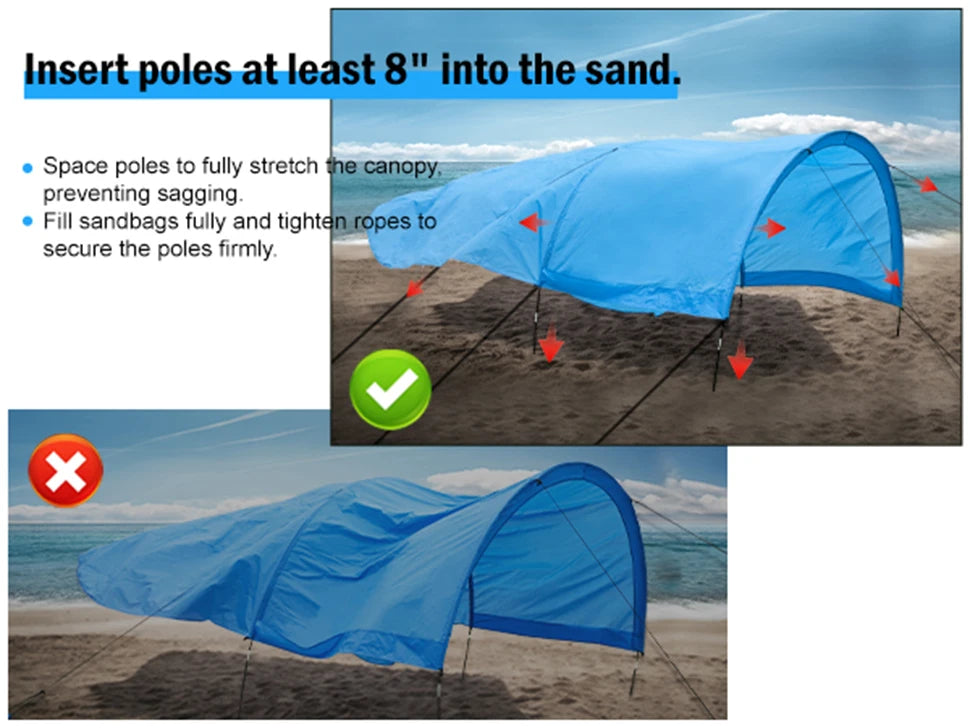 WESTTUNE Portable Beach Shade Compact Wind-Powered Beach Canopy Foldable Outdoor Sun Shelter Beach Tent for 8 People 200 Sq. Ft.