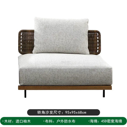 Nordic Solid Wood Sofa Chair Leisure Patio Living Room Furniture Villa Luxury Sofa Combination Garden Furniture Sets Rattan
