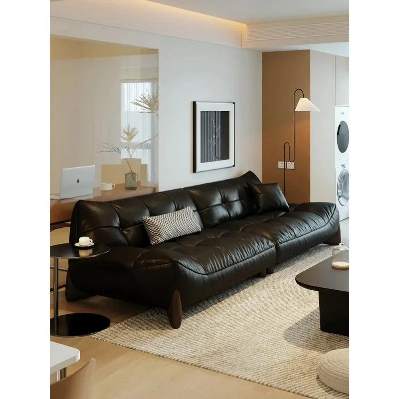 Extreme leather sofa Italian minimalist first layer cowhide living room simple medium and ancient style retro small apartment