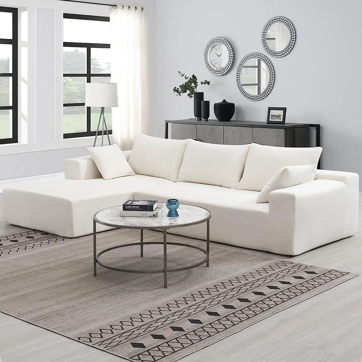Modern tufted combination fabric compression combination sofa set L-shaped corner unit hotel villa apartment living room use