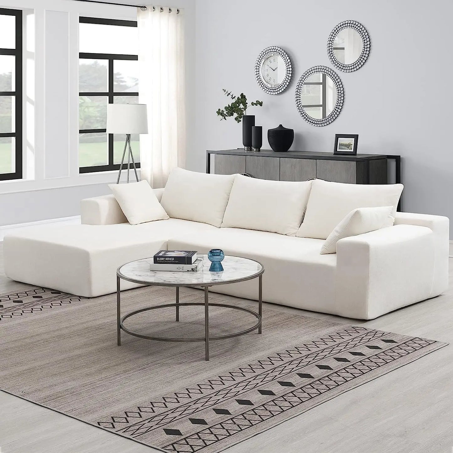 Modern tufted combination fabric compression combination sofa set L-shaped corner unit hotel villa apartment living room use
