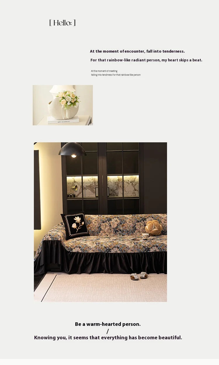 Sofa Cover with Ruffle Elegant Black Reversible for 2/3/4 Seater Couch Stretchable Slipcover Protector All Season Couch Blanket