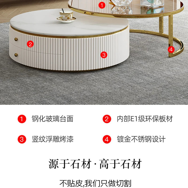 D178 Y Coffee Table Modern Living Room Size round Combination Rounded Corner Paint Metal Complete Set Stone Plate round Coffee T