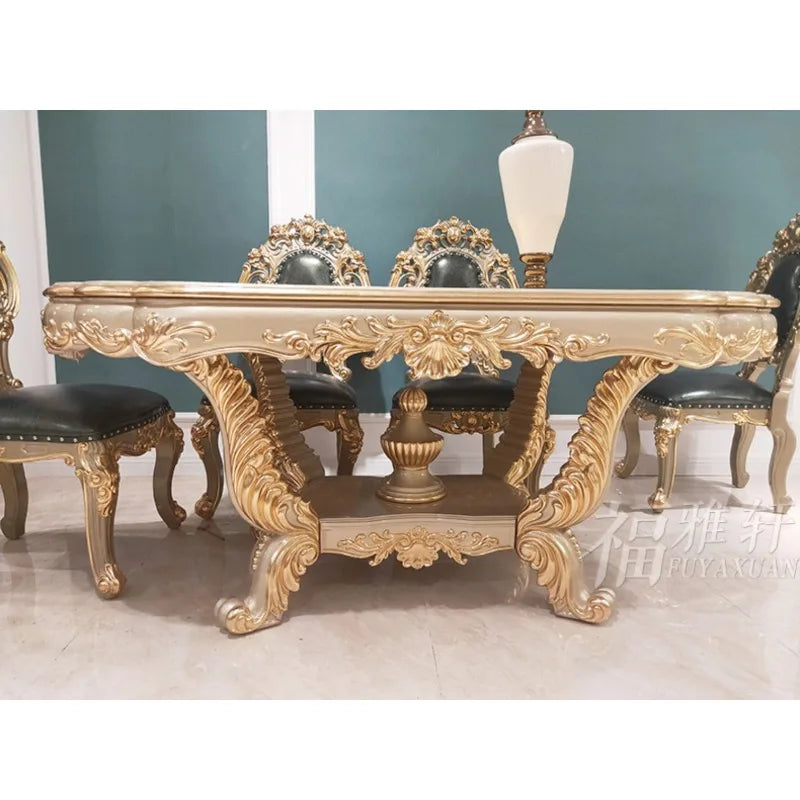 European oval 1.8 meters long dining table and chairs combination villa solid wood carving flower atmosphere dining table