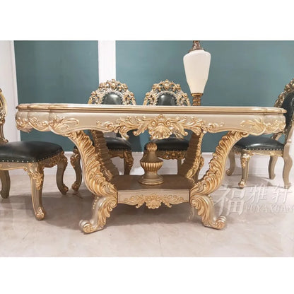 European oval 1.8 meters long dining table and chairs combination villa solid wood carving flower atmosphere dining table