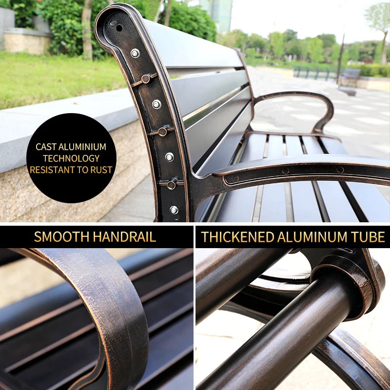 117CM Cast Aluminum Park Bench Chair ﻿All-weather Metal Outdoor Bench Patio Bench with Beautiful Carving Garden Bench