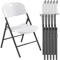 6-Pack Heavy-Duty Plastic Folding Chairs with Reinforced Steel for Indoor/Outdoor Use - White