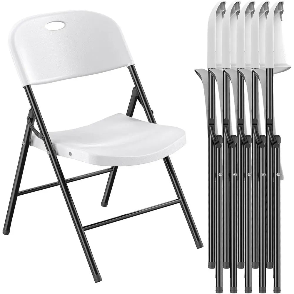 6-Pack Heavy-Duty Plastic Folding Chairs with Reinforced Steel for Indoor/Outdoor Use - White