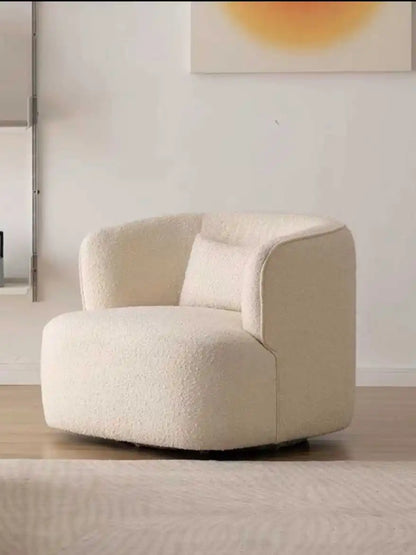 Nordic modern simple cream white single casual fabric sofa curved lamb wool small sofa