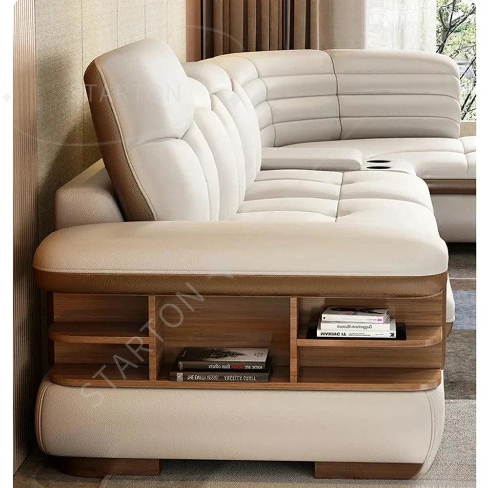 Leather Sectional Sofa Sets with USB, Bluetooth Speaker - Living Room