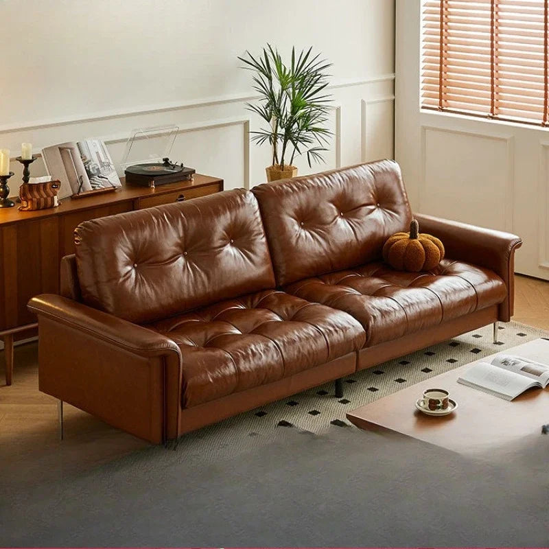 Nordic Italian light luxury medieval French lattice, designer living room straight retro oil wax leather, cowhide nebula sofa