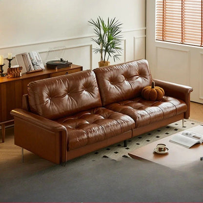 Nordic Italian light luxury medieval French lattice, designer living room straight retro oil wax leather, cowhide nebula sofa