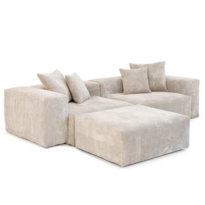 Modern Corduroy Fabric Sectional Couch with 4 Pillows 102" L-Shaped Sofa with Chaise Ottoman Hardwood Frame Sofa for Living Room