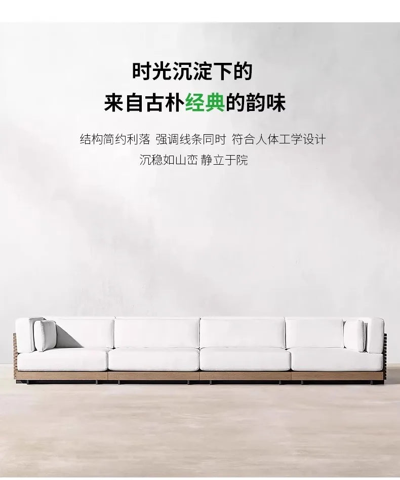 Outdoor Sofa Solid Wood Teak Rain proof and Sunscreen Courtyard Villa Outdoor Balcony Garden Soft Decoration Furniture