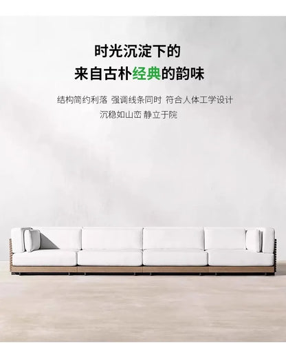 Outdoor Sofa Solid Wood Teak Rain proof and Sunscreen Courtyard Villa Outdoor Balcony Garden Soft Decoration Furniture
