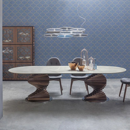 cc182l Italian minimalist curved design tempered glass round table solid wood special-shaped creative rotating ladder dining tab