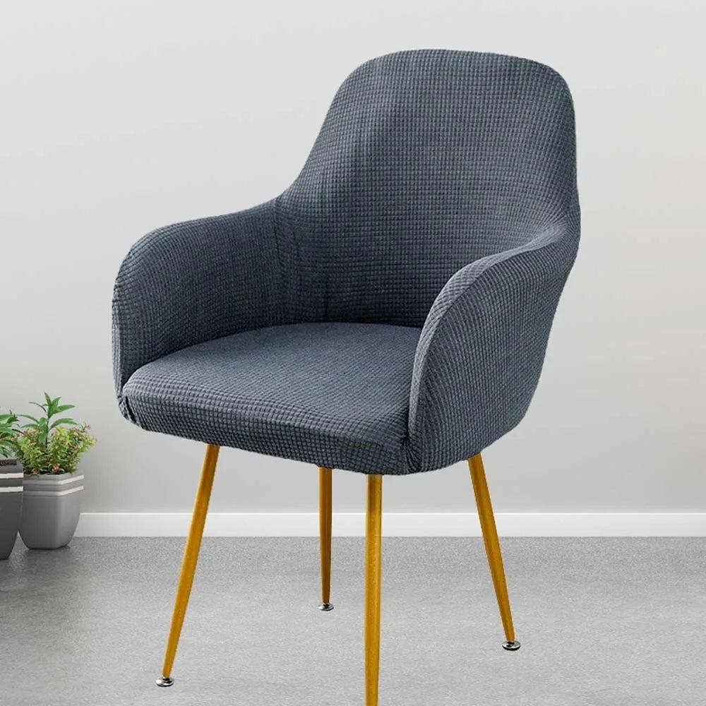 Washable Elastic Curved Chair Cover Plaid Flannel Solid Color Seat Protection Dust Proof Irregular Wear for Chairs Family Dinner