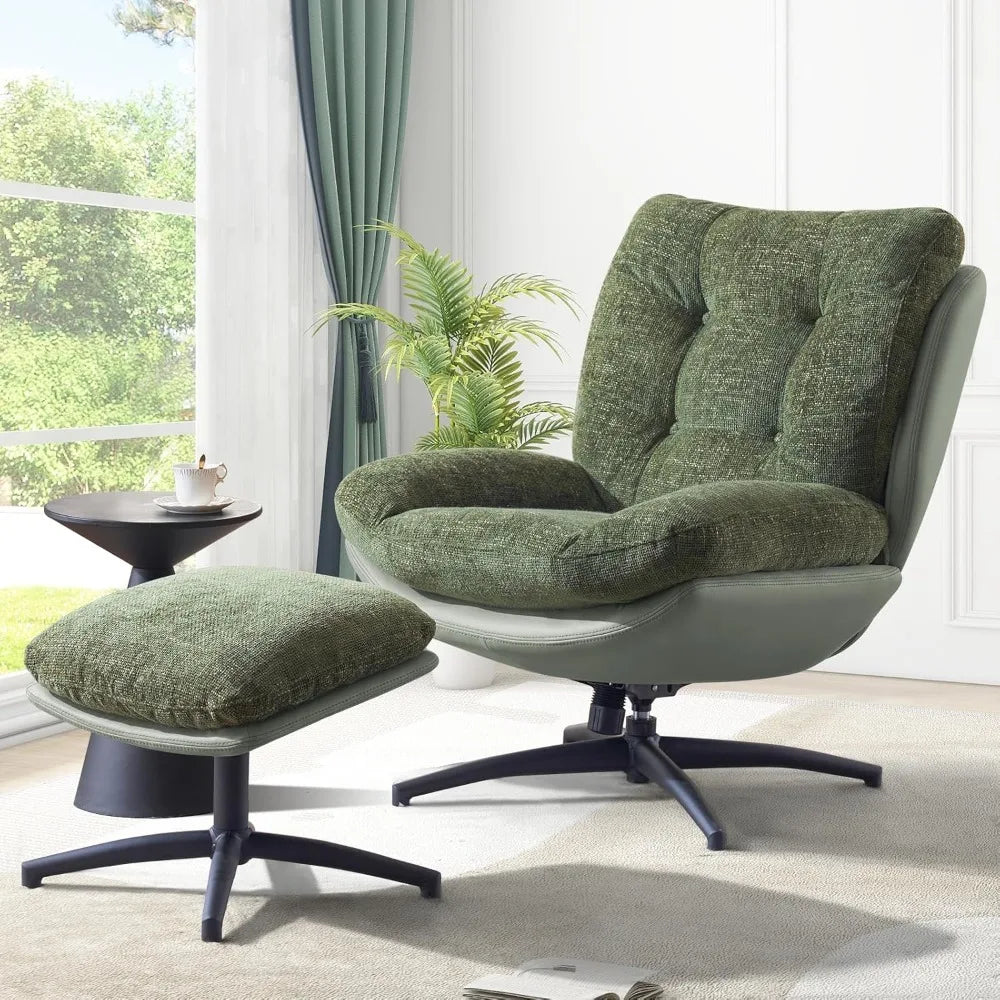 Rocking Swivel Accent Chair with Ottoman, 360° Oversized Metal Base Swivel Rocker Accent Chairs, Reclining Lounge Chair