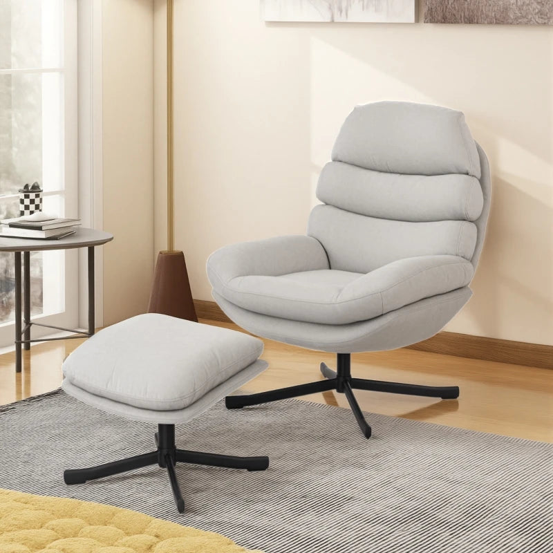 Chenille Accent Chair with Ottoman – Modern Lounge Chair, Cream White, 78x93x100cm