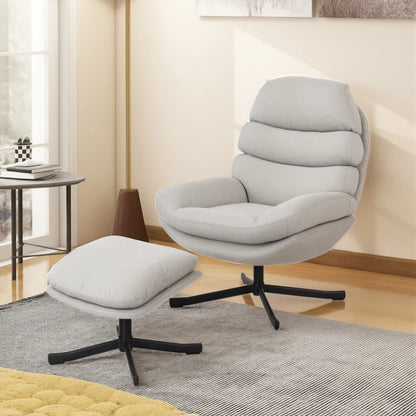 Chenille Accent Chair with Ottoman – Modern Lounge Chair, Cream White, 78x93x100cm