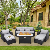 6-Piece Patio Set with 60K BTU Fire Pit, Anti-Slip Cushions (Grey)