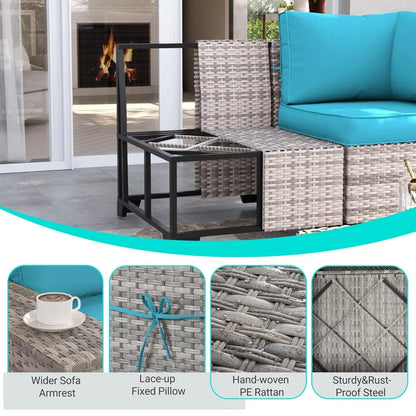 9-Piece Outdoor Patio Furniture Set with Rocking Swivel Chair Wicker Sectional Sofa Set, Patio Conversation Set, Customized