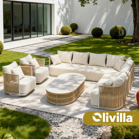 Scandinavian Outdoor Woven Rope Sofa Villa Courtyard Simple Garden Furniture Hotel Resort Leisure Open-Air Waterproof Sofa Couch