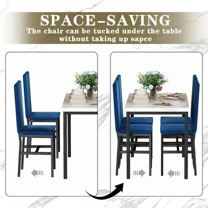 # Hot Sales Dining Table Set For 4- Space And Chairs For 4 Modern Style Faux Marble Tabletop & 4 Blue Velvet Chairs For Dining R