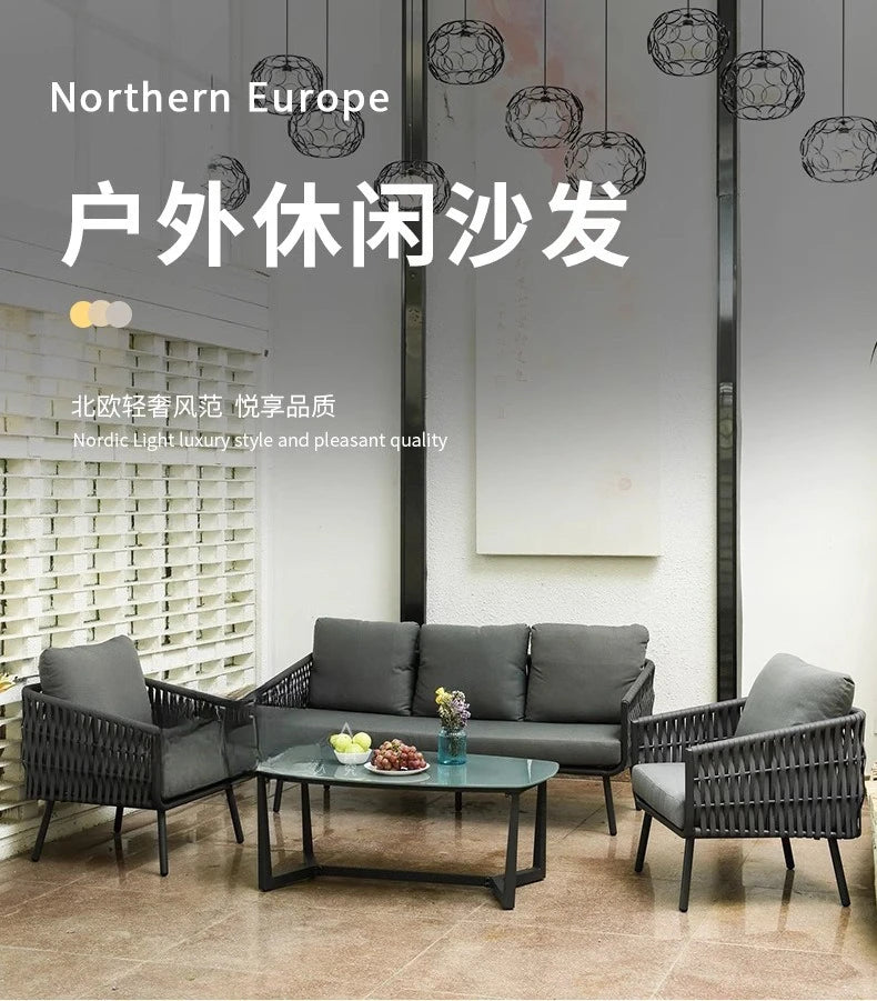 Outdoor villa courtyard rattan sofa furniture hotel bed and breakfast balcony sofa chair bed and breakfast terrace garden sofa c