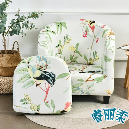 Stretch Club Chair Slipcover 2 Piece Printed Tub Chair Slipcover Stretch Armchair Cover Single Sofa Cover Furniture Protector